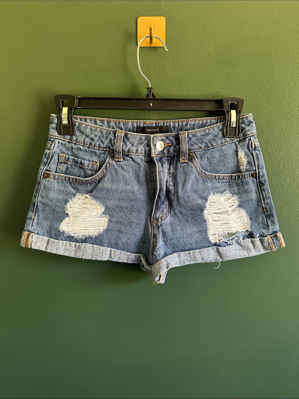 Forever 21 Blue Distressed Cuffed Denim Shorts US 25